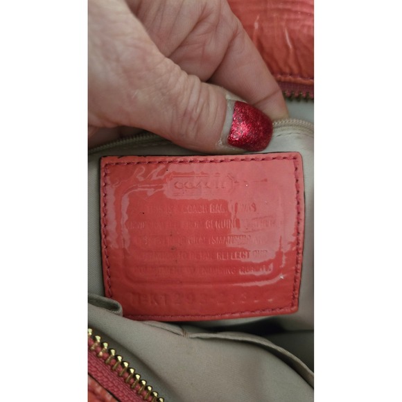 Coach Coral‎ Pink Patent Leather Shoulder Bag w/ Chain Strap - Picture 7 of 16